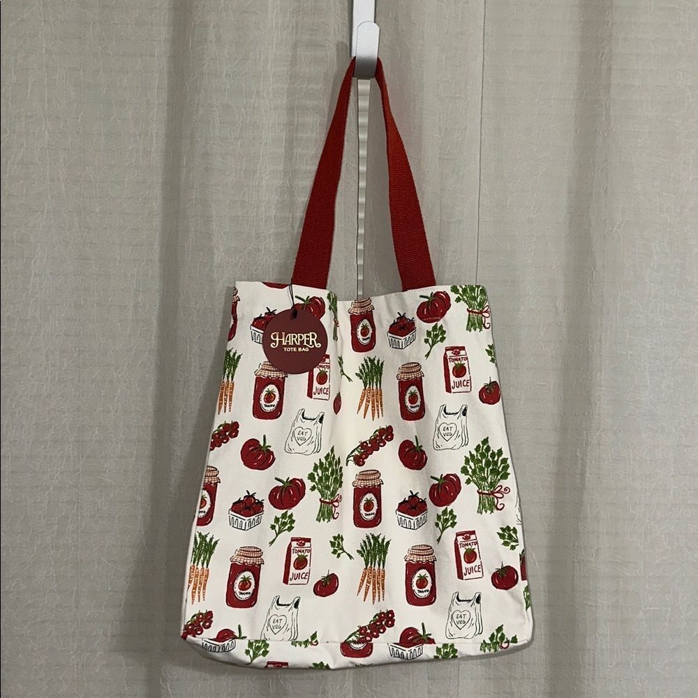 HARPER White Red Green Black Orange Veggies Heavy Duty Canvas Shop Market Tote